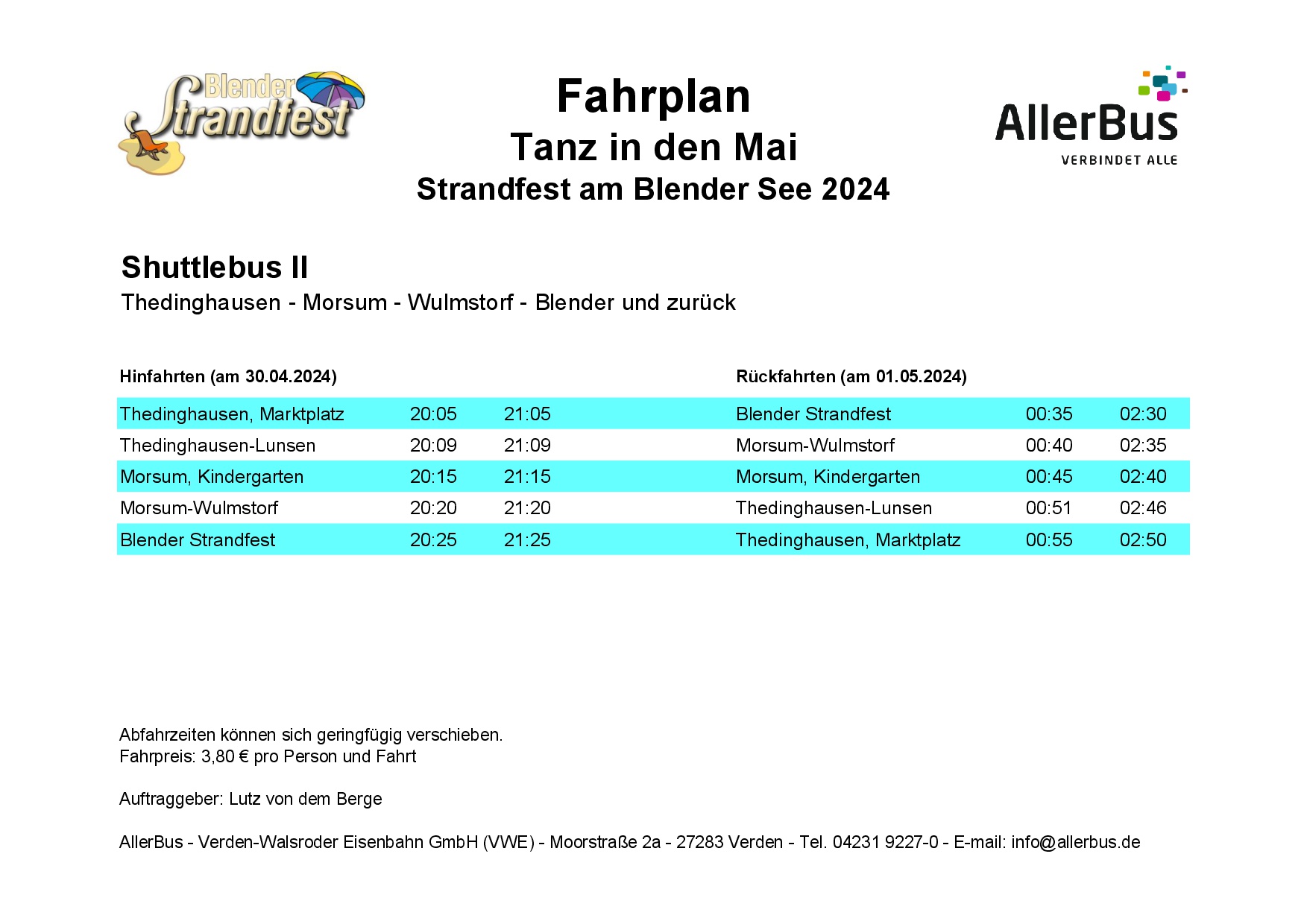 Fahrplan Bus 2 Blender Strandfest 2024