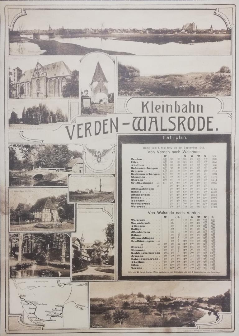 Historischer Fahrplan der Kleinbahn Verden-Walsrode aus dem Jahr 1912